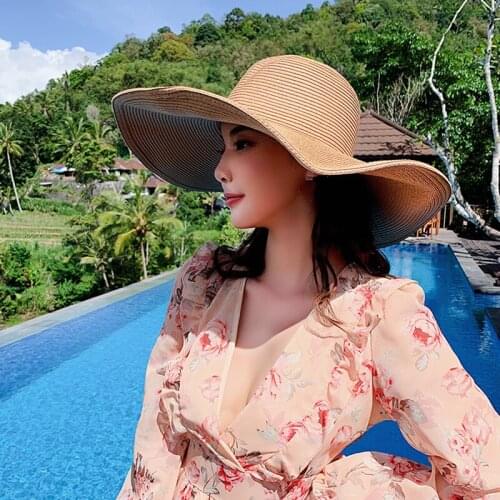 Wide Brim Beach Hats For Women Large Straw Hat UV Protection Foldable Sun Shade Hat Wholesale Dropshipping