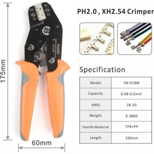 SN-01BM crimping plier for PH2.0,XH2.54,KF2510,AWG28-20,JST,Molex,Servo Connector Plug