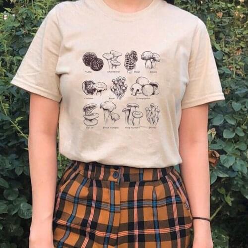 Vintage Mushroom Print Women Tee Summer Fashion Egirl Aesthetic Streetwear Oversized T Shirt Graphic Tops Cute Y2k Emo Clothes