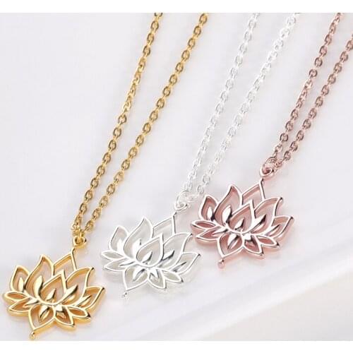Fashion Gold Silver Color Stainless Steel Flower Lotus Shape Couple Pendant Yoga Chakra Necklace For Women Charm Jewelry Gift