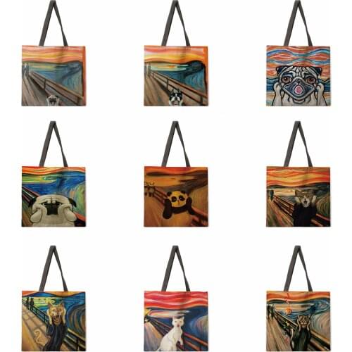Shout Animal Tote Bag Shoulder Bag Linen Fabric Casual Tote Bag Foldable Shopping Bag Reusable Beach Bag