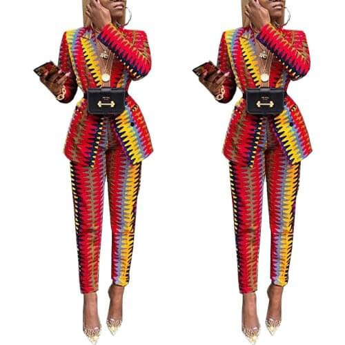 Women pants set autumn and winter new style printing long sleeve western assembly pants slim 2 piece set women womens clothing