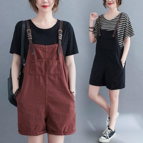 #1580 Black Red Denim Overalls For Women Loose Summer Casual Jeans Rompers Womens Jumpsuit Shorts Korean Style Denim Playsuits