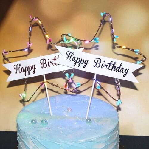 1pcs Creative Led Light Happy Birthday Dessert Cake Topper Crown Wreath Party Decor
