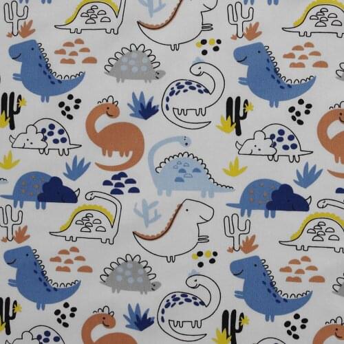 1 yard Cotton Twill Fabric for sewing pathwork, dress, cloth, bedding - Cartoon Dinosaur（blue) (width=160cm)
