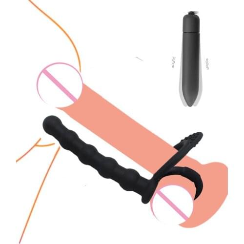 10 Speeds Silicone Anal Vibrator Double Penetration Strapon Dildo Anal Beads Butt Plug G Spot Vibrator Intimate Adult Sex Toys