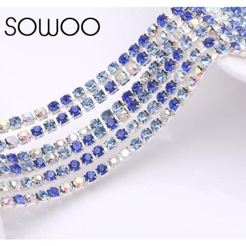 10yards Silver base blue mix Color SS6 ss8 ss10 ss12 intensiveStrass style diy beauty accessories sew on rhinestones chain