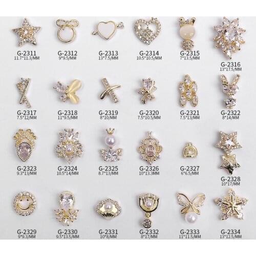 5pcs Nail Art Delicate Shapes Gold Alloy With Zircon Rhinestones For Nail Tips Decorations
