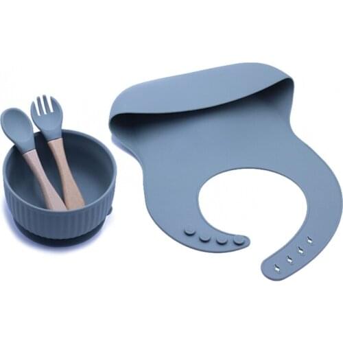 4PCS Silicone Baby Feeding Bowl Tableware Waterproof Bibs Spoon Fork Non-Slip BPA Free Silicone Dishes