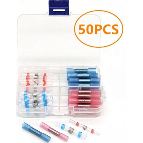 50PCS Heat Shrink Wire Connectors And Solder Seal Wire Connector Mixed Kit waterproof Insulated Terminals For Marine Automobile