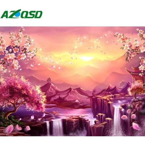 AZQSD 5D Diamond Painting Waterfall Tree Full Drill Diamond Embroidery Landscape Rhinestones Home Decor Cross Stitch Kits