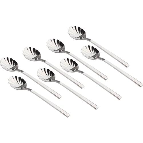 8-Piece Stainless Steel Shell Coffee Spoons Tea Spoon Dessert Stirring Spoon Set Milkshake Spoons for Tableware Kitchen