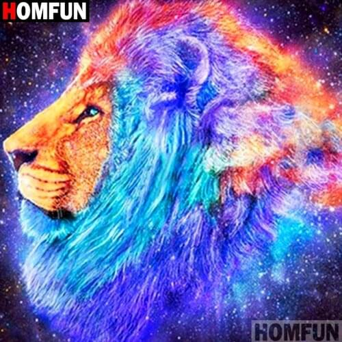 Homfun Full Square/Round Drill 5D DIY Diamond Painting "Colored lion" 3D Embroidery Cross Stitch Home Decor Gift A10579