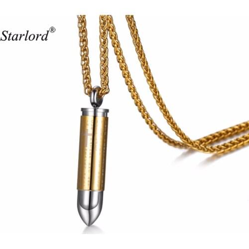 Bullet Pendant Charms Necklace Kpop Jewelry 316L Stainless Steel/Gold Color Chain For Men Cross Prayer Necklace GP2104