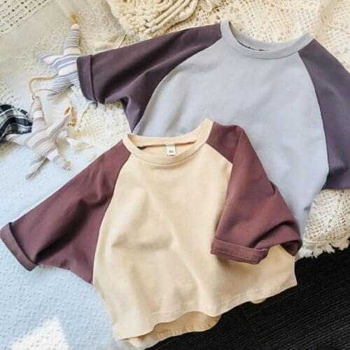 2021 Korean Spring and Summer Childrens T Shirt Cotton Bat Sleeves Loose Sweatshirt Baby T-shirt Korean Style Toddler Tee Shirt