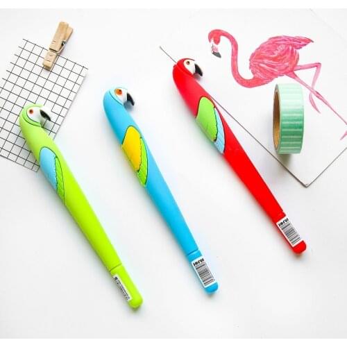 3pcs Cartoon bird parrot gel pen 0.5mm Blue color ink pens Stationery items gift Office School supplies Canetas escolar F217