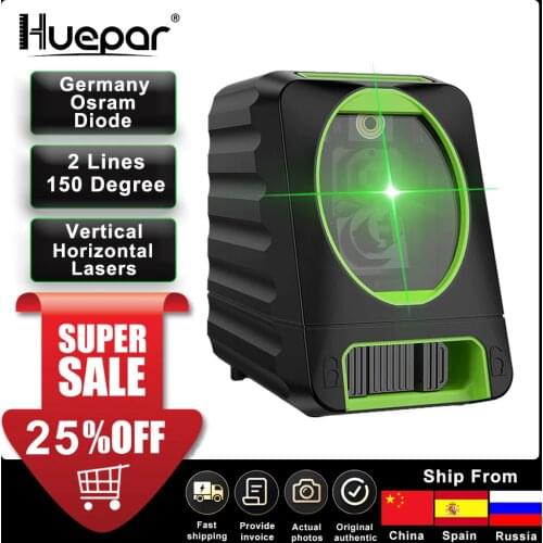 Huepar Self-leveling Vertical & Horizontal Lasers Green Beam Cross Line Laser Level 150 Degree 510nm Nivel Laser For Outdoor Use