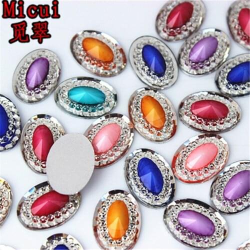 Micui 100pcs 10*14mm Oval Resin Crystal Flatback Stone Beads Flatback Resin Rhinestone For DIY Clothes Dress Decorations ZZ741