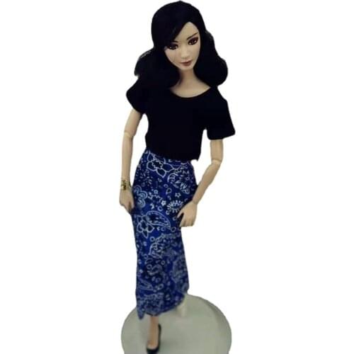 Fashion Black Shirt Blue Floral Skirt 1/6 BJD Clothes for Barbie Doll Clothes Outfit Party Gown Clothing 11.5" Dolls Accessories