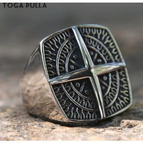 New Fashion Stainless Steel Anchor Ring Men Compass Ring Vintage Titanium Steel Punk Biker Rings Male Personality Jewelry Gifts