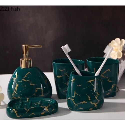 Imitation Marble Ceramics Bathroom Accessories Set Wash Tools 5/6 Piece Set Mouthwash Cup Creativity Home Bathroom Products