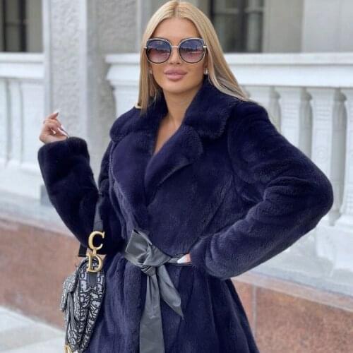 FURSARCAR 2021 Brand New Real Fox Fur Blue Coat Natural Fur Medium Jacket Fashion Female Thick Warm Winter Women Slim Overcoat