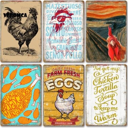 Rooster Hens Metal Tin Signs Retro Wall Plaque Jeek Chicken Vintage Poster Plates for Bar Pub Farm Garden Home Decorationome