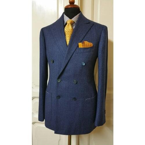 Suit Jacket Custom Mens Warm Formal Blue Double Breasted Skinny Party Evening Wedding Male Groomsman Wear