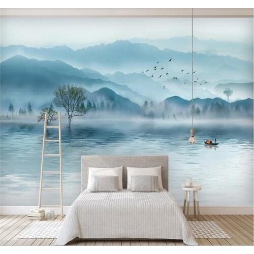 Professional custom wallpaper luxury atmosphere artistic concept ink landscape new Chinese TV sofa background wall