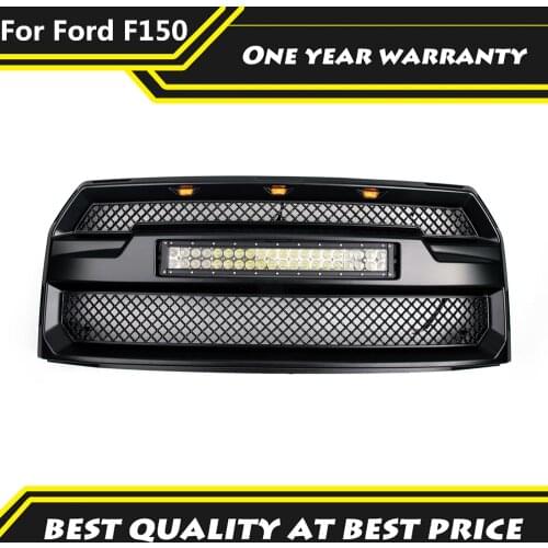 Off-Road 4x4 Parts Front Bumper Grille With Light Bar Fit For Ford F150 2015-2017 Raptor LED Lights Upper Grille Car Parts
