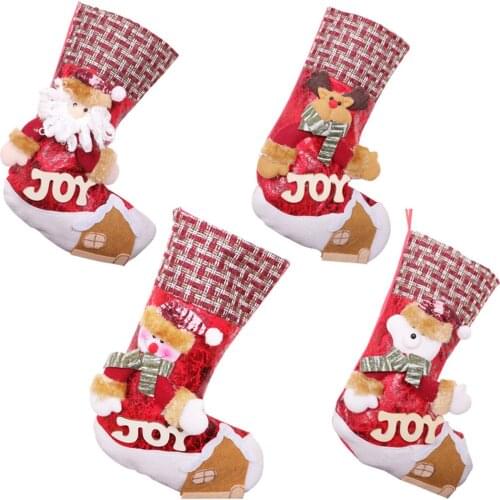Christmas Stockings 3D Style Santa Snowman Reindeer Bear Character Fireplace Hanging Stockings for Home Decor 32cm*23cm