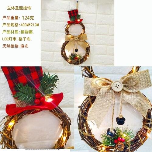 Christmas Pendant LED Snowman Vine Circle Wreath Decoration Xmas Door Hanging Home Decor Wreat Ornaments Window Scene Layout
