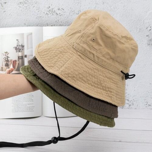Tooling Wind Drawstring Fisherman Hat Korean Version of The Tide Spring and Summer Thin Section Sunshade Strap Hat Net Red Style
