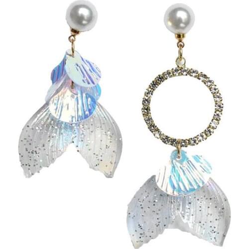 Beautiful Fishtail Dangle Earrings Mermaid Drop Earring Asymmetry Faux Pearl Pendant Earring Dangle Earring For Women Jewelry