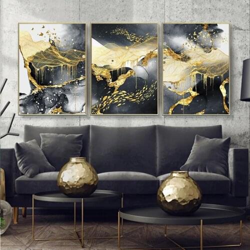 Contemporary Art Golden Black White Abstract Painting Canvas Poster Print Nordic Decoration Wall Art Picutre Modern Home Decor