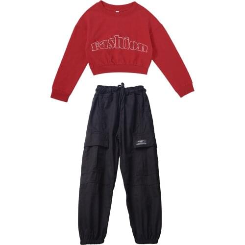 Toddler Girls Sport Tracksuits Jazz Hip Hop Modern Dancing Stage Performance Dancewear Sweatshirt Tops Pants Outfits Sportswear