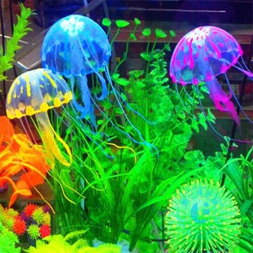 Glowing Effect Artificial Jellyfish Fish Tank Aquarium Decoration Mini Submarine Ornament Underwater Pet Decor