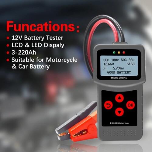 MICRO-200 PRO Car Battery Tester 12v 24v Multi-Language Digital AGM EFB Gel Automotive Load Battery System Analyzer for Car Moto