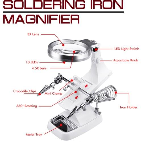 Magnifying Glass Rotatable Soldering Iron Station Stand Welding Clip Clamp 3 Hand Helping Desktop Magnifier Soldering RepairTool