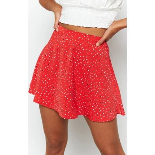 2021 Printed Beach A-Line Mini Skirt Summer Womens High Waist Ruffled Floral Skirt Invisible Zipper Chiffon Print Skirt