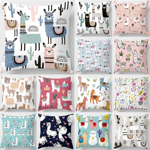 1Pcs Lovely Cartoon Animal Alpaca Cushion Cover Polyester Decorative Pillows Home Decor Sofa Car Waist Pillowcase 45x45cm 40853