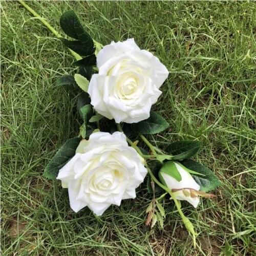 10P Silk 3 Heads Rose Stems Simulation Round Rose Branch Flower for Wedding Home Decorative Artificial Flowers