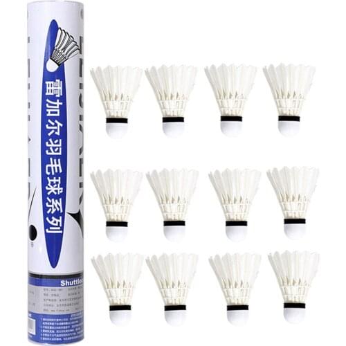 12 Pcs Badminton Duck Feather Shuttlecock Fiber Ball Head for Home Family Entertainment Training and Primary Novice Exercise