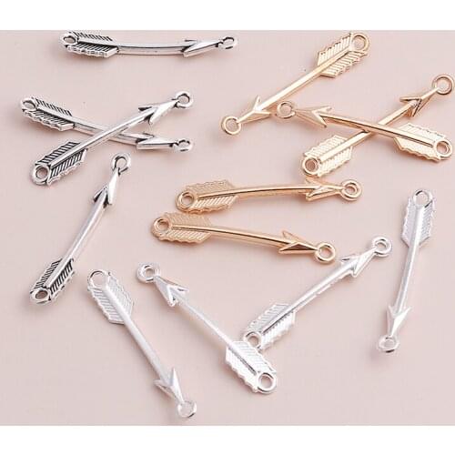 20pcs 6*38mm Double Hole Metal Alloy Arrow Connectors Charms fit Bracelets Necklaces Three Colors Jewelry Making Findings