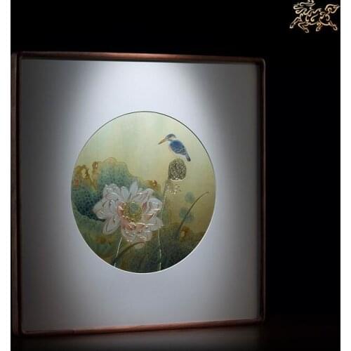 21.6inches limited edition 100% Hand-carved bronze Lotus and kingfisher decorative paintings porch paintings murals