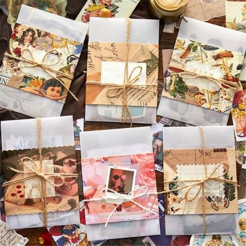 27pcs Vintage Kraft Card Stickers Retro Scrapbooking Materials Decorative Memo Pads Background Paper Envelope Korean Stationery