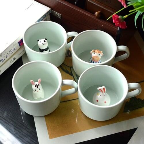 3D Cartoon Animals Ceramic Mugs Drinkware Milk Mug Cup Coffee Cup Children Girl Creative Gift Milk Juice Lemon Tea Mug Kitchen