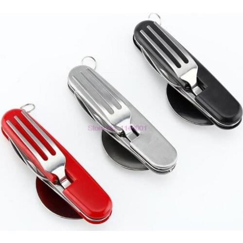 500set 4 In 1 Outdoor Tableware Set Camping Cooking Supplies Stainless Steel Spoon Folding Pocket Kits Travel Tools