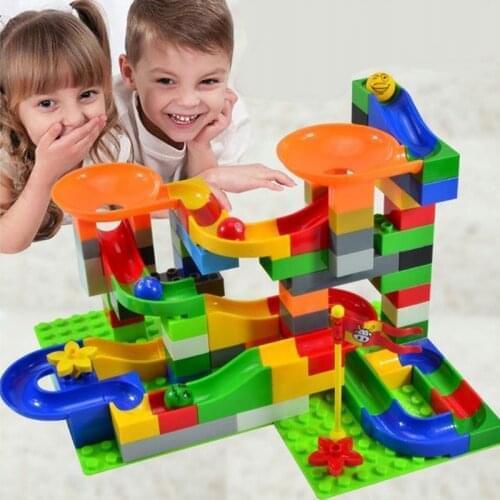 52-208Pcs Big Size Brick Marble Race Run Maze Ball Track Diy Building Blocks Compatible Duploed Plastic Block Toys For Children