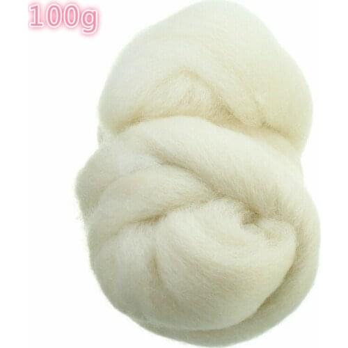 White fiber wool needle felt DIY handicraft wool felt top roving spinning weaving wool fiber needle punch 100g